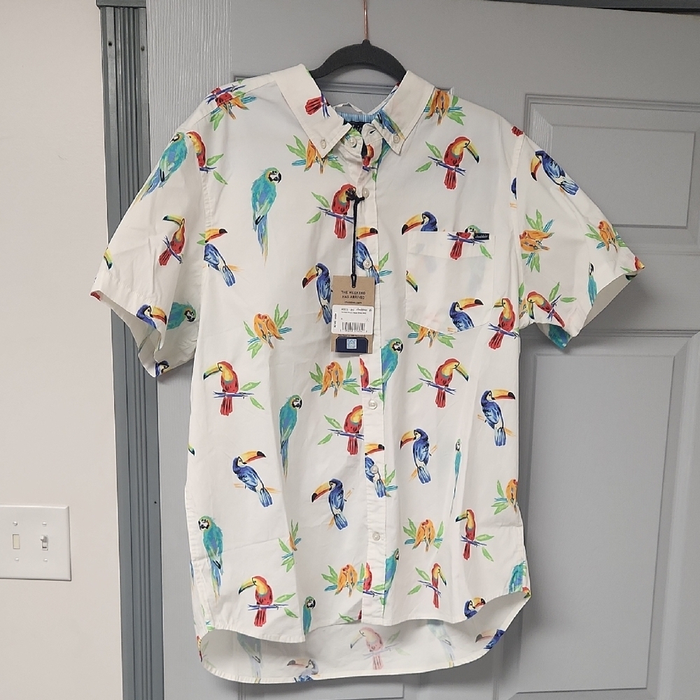 Chubbies White Casual Button Down Shirt with Tropical Print